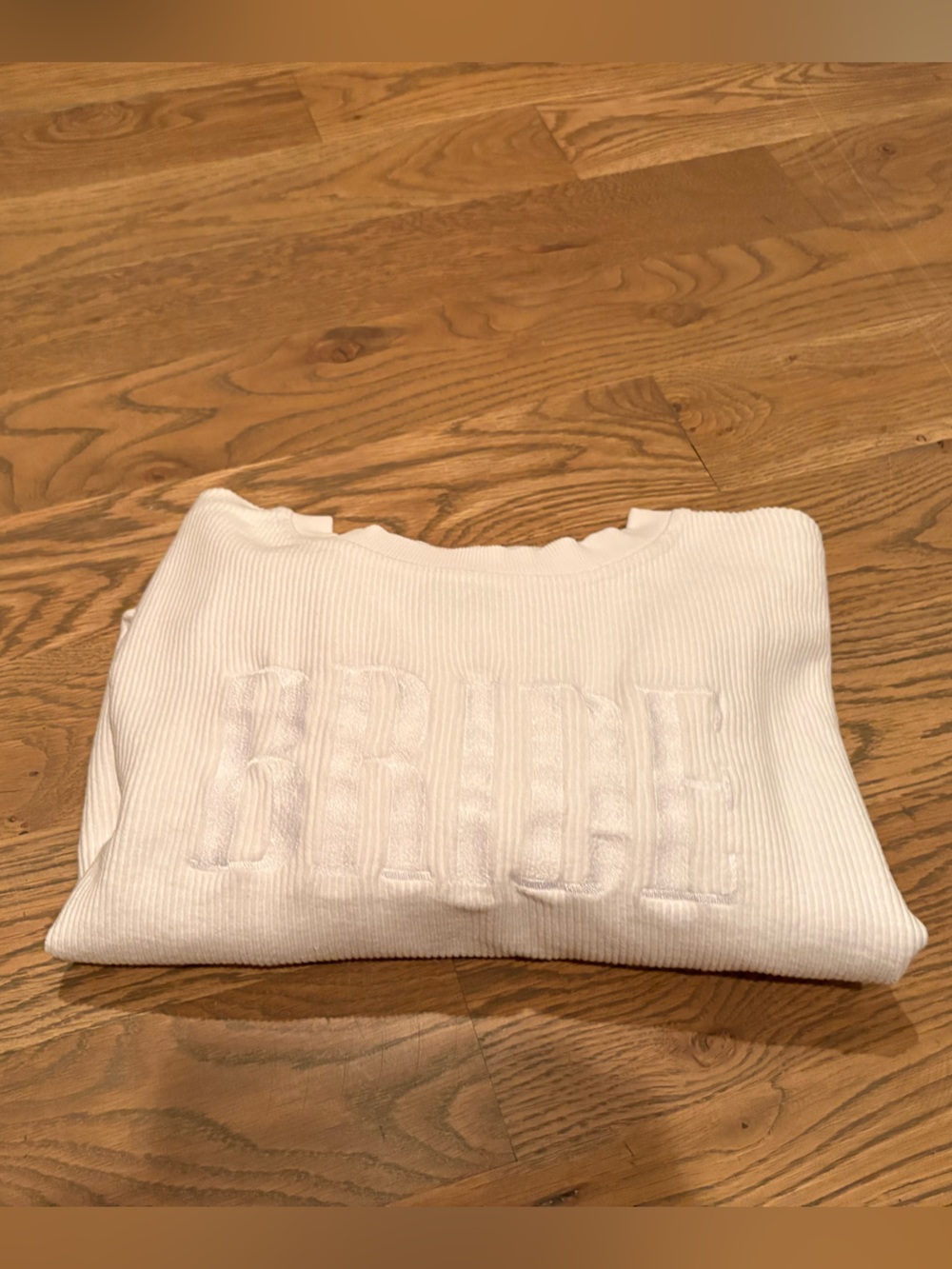 Embroidered Waffle Knit Pullover Sweatshirt - White. BRIDE